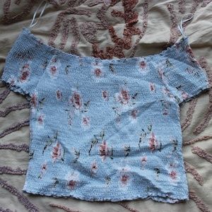 kendall & kylie medium off shoulder blue shirt